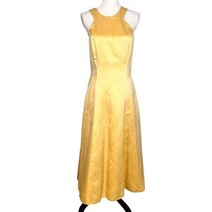 Vtg Jim Hjelm Occasions Yellow Gold Satin A-line Gown Bow Back M Needs Cleaning